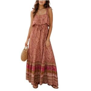 FREE PEOPLE Tangier Babydoll Tiered Sundress Maxi Dress, Size L NWT